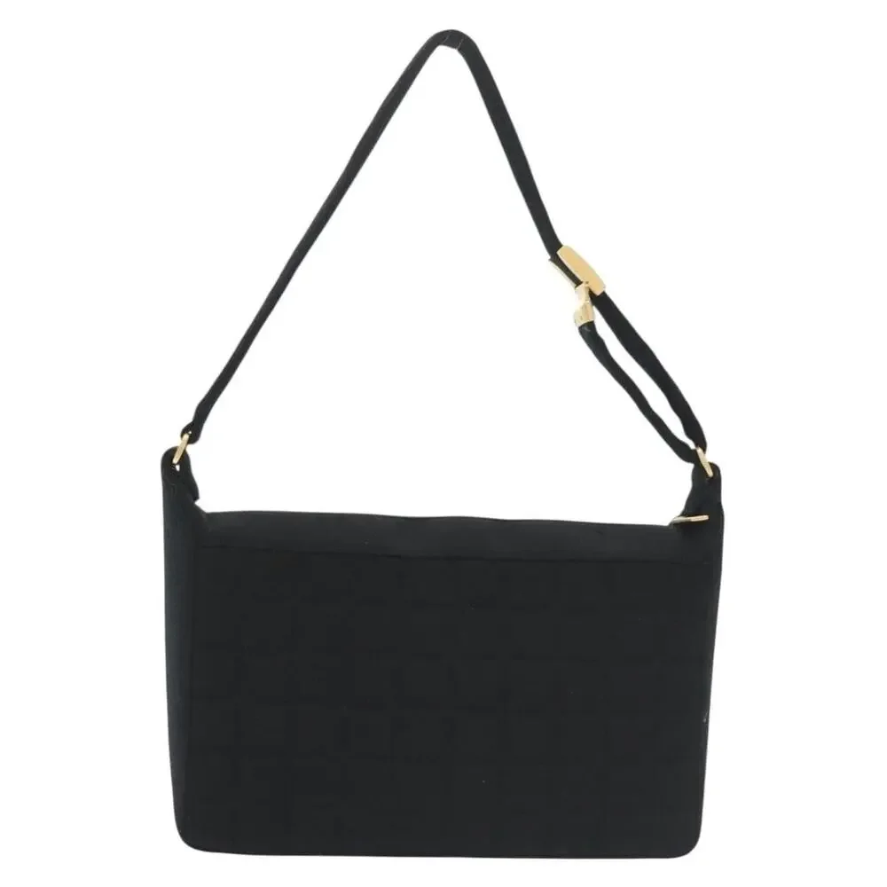 Chanel Cotton CC Logo Choco Bar Shoulder Bag Black